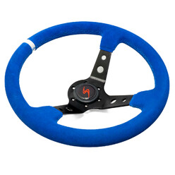 Volant DriftShop Tulipé (90 mm), Cuir Bleu Retourné, Branches Noires